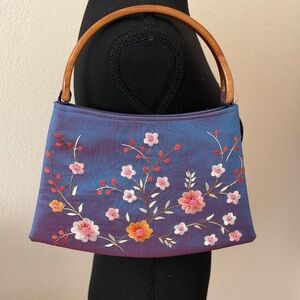 VINTAGE Floral Embroidered Blue Handbag